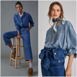 [NWT] Anthropologie Aya Denim Jumpsuit Sz M